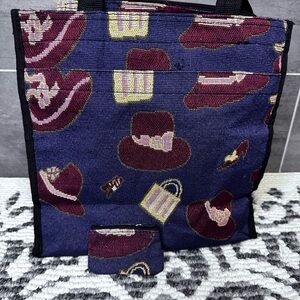 Vintage Dark purple & Burgundy Patterned Tote Bag with Matching Pouch